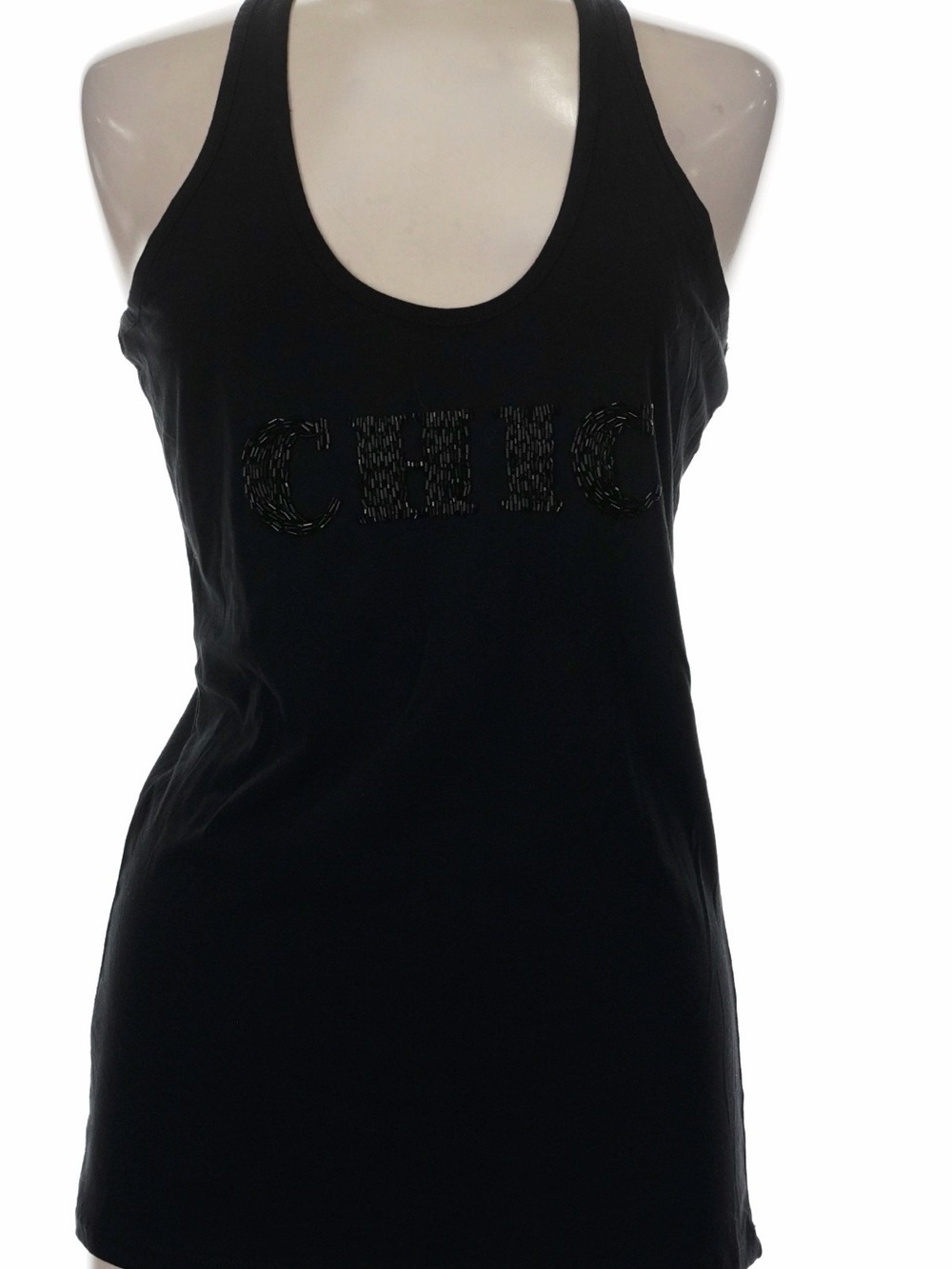United Color of Benetton Black Racerback Tank Top with Embellished “Chick” Logo